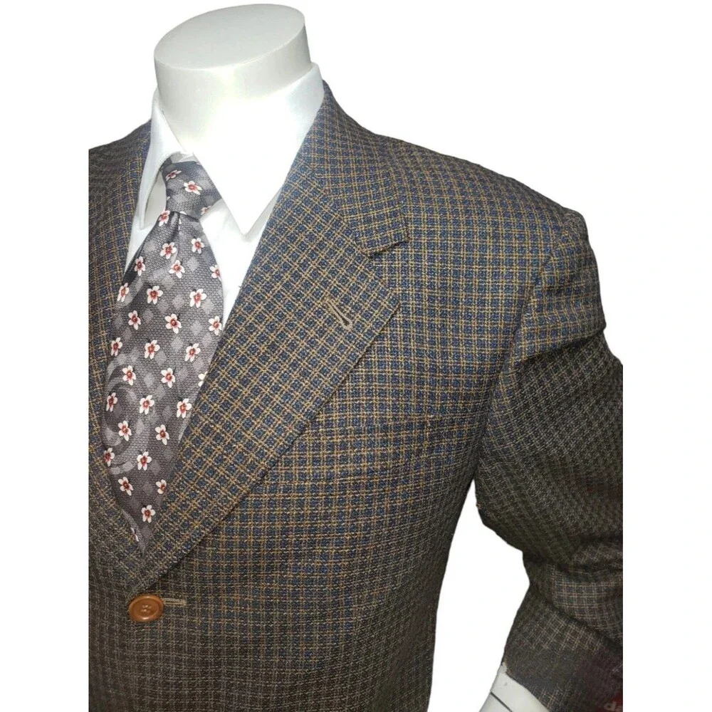 LBM BIANCHI Bozzella & Lesna Italian Blazer Glen Check Wool Silk Men 40R
